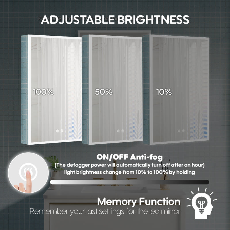 20"x30" LED Bathroom Medicine Cabinet with Lights with Mirror, Defogger, Dimmer, Memory Function, Left Side