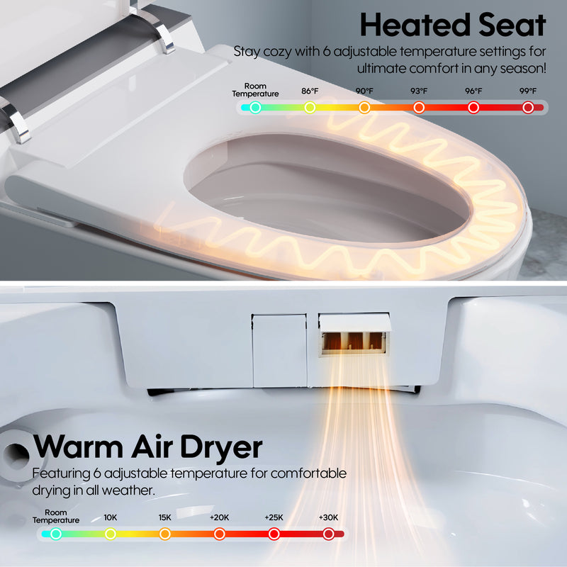 Elongated Smart Bidet Toilet in White with Built-in Tank, Foot Sensor Function, Auto Flush,LED Display