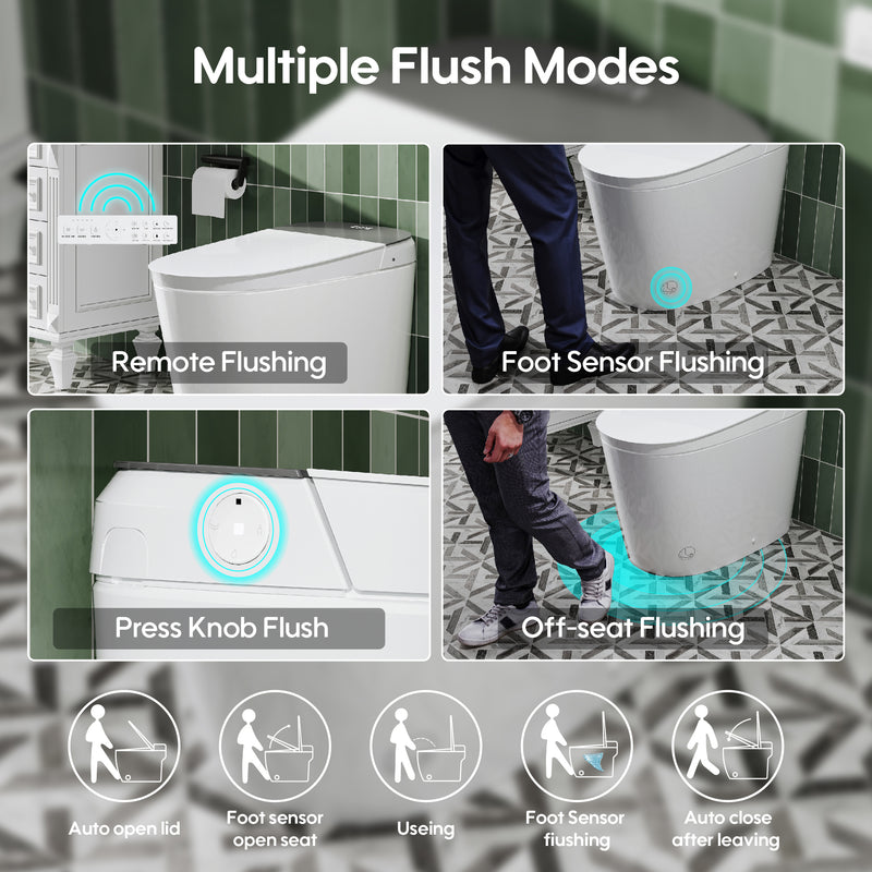 Elongated Smart Bidet Toilet in White with Built-in Tank, Foot Sensor Function, Auto Flush,LED Display