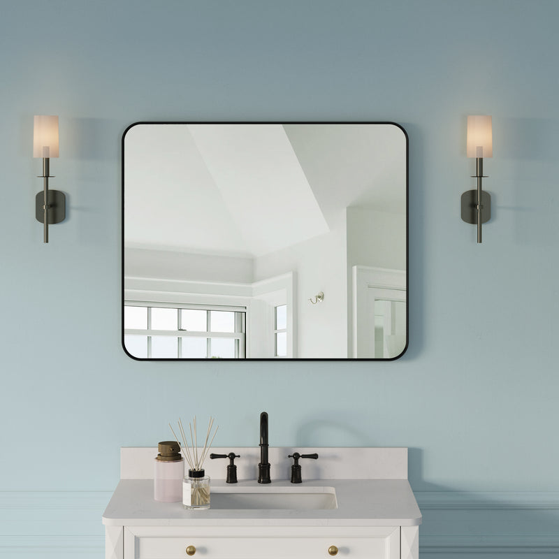 30-in W x 36-in H Black Rectangular Framed Bathroom Vanity Mirror