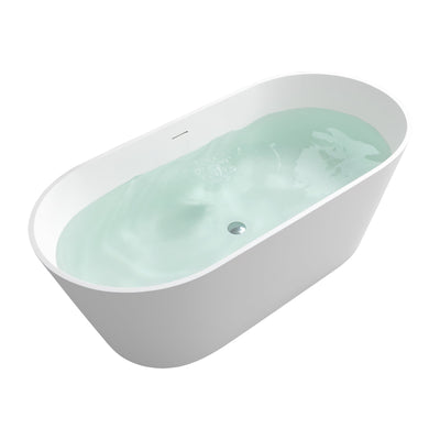 63inch Stone Resin Solid Surface Matte Flatbottom Freestanding Bathtub in White