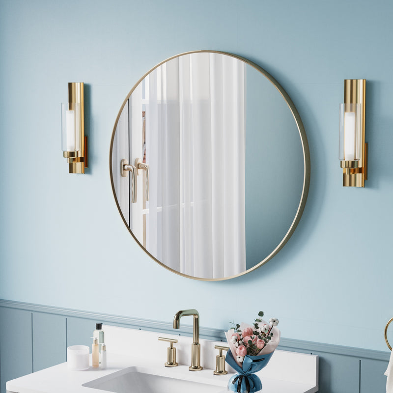 32 in. W x 32 in. H Brushed Gold Modern Bathroom Mirror Round Framed Aluminum Wall Mirror