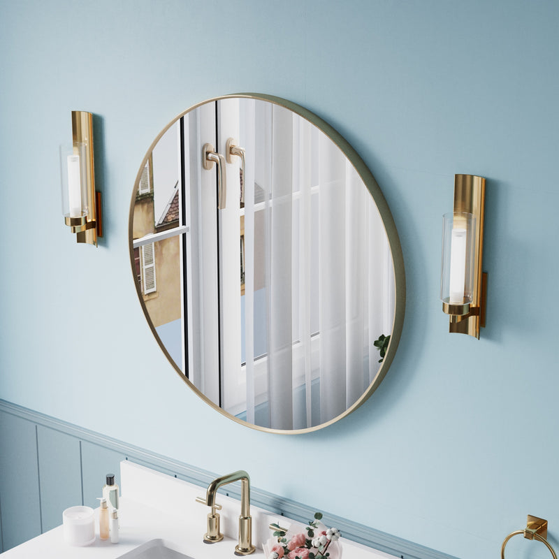 32 in. W x 32 in. H Brushed Gold Modern Bathroom Mirror Round Framed Aluminum Wall Mirror