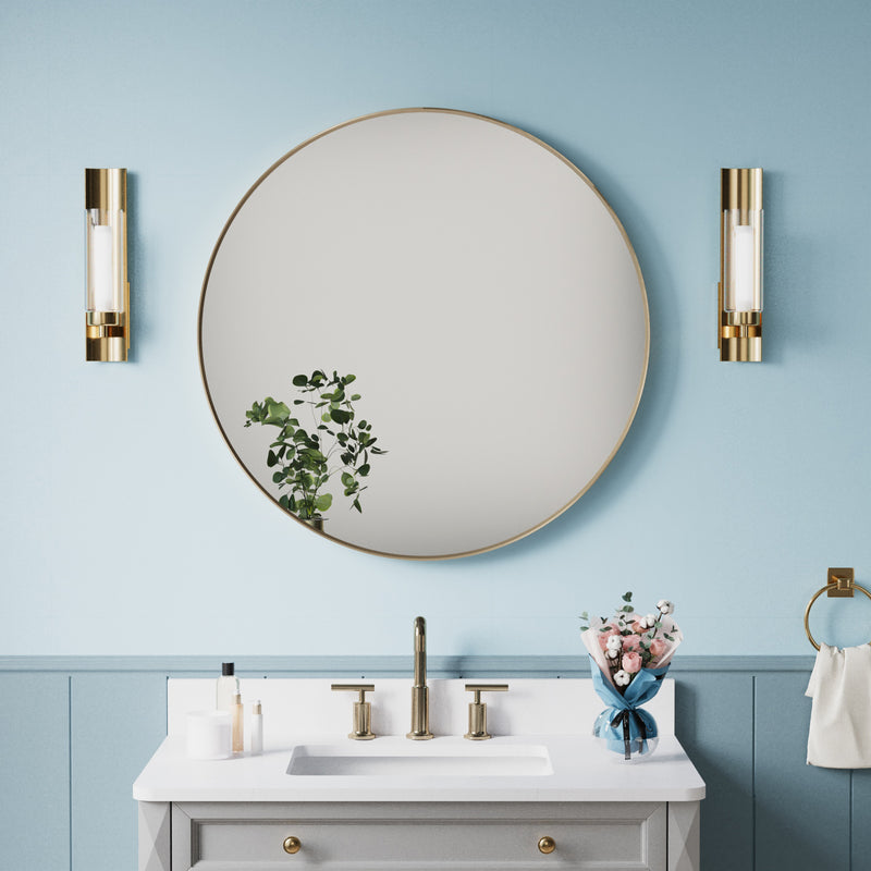 32 in. W x 32 in. H Brushed Gold Modern Bathroom Mirror Round Framed Aluminum Wall Mirror