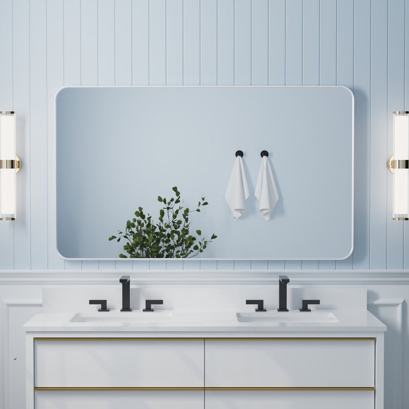 55-in W x 32-in H White Rectangular Framed Bathroom Vanity Mirror