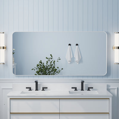 60-in W x 28-in H White Rectangular Framed Bathroom Vanity Mirror