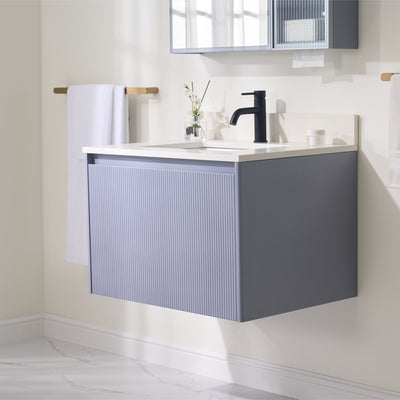 30 in. Modern Style Floating Bathroom Vanity in Lavender with White Carrara Quartz Vanity Top with White Sink