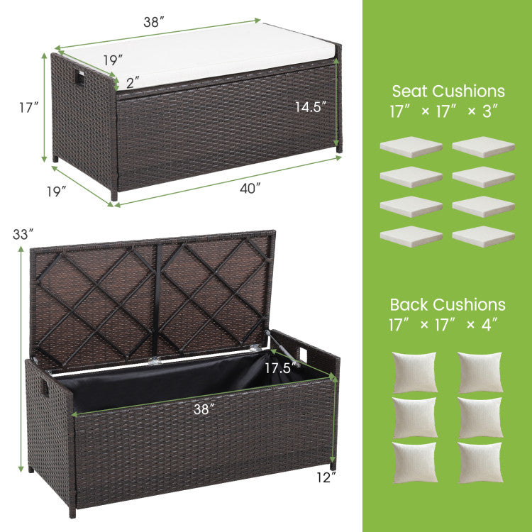 34 Gallon Patio Storage Bench with Seat Cushion and Zippered Liner