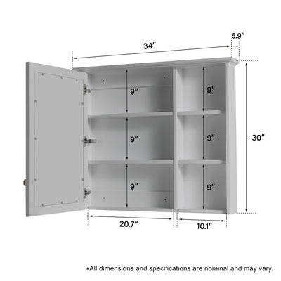 34-in x 30-in Solid Wood Framed Medicine Cabinet with Four Shelvs Titanium Grey