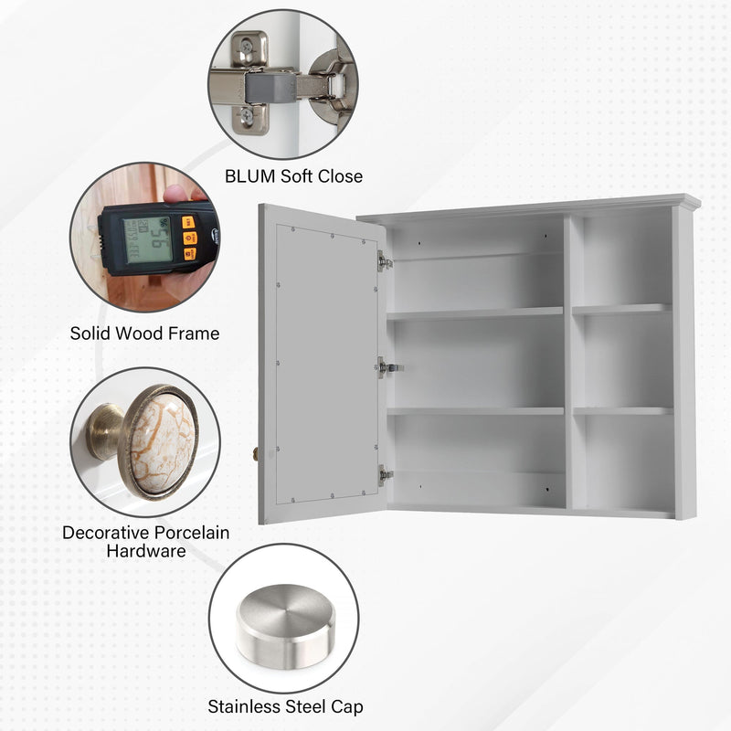 34-in x 30-in Solid Wood Framed Medicine Cabinet with Four Shelvs Titanium Grey