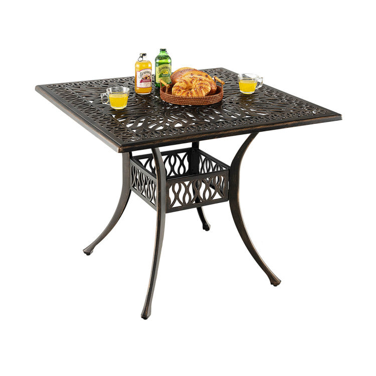 35.4 Inch Aluminum Patio Square Dining Table with Umbrella Hole