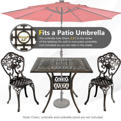 35.4 Inch Aluminum Patio Square Dining Table with Umbrella Hole