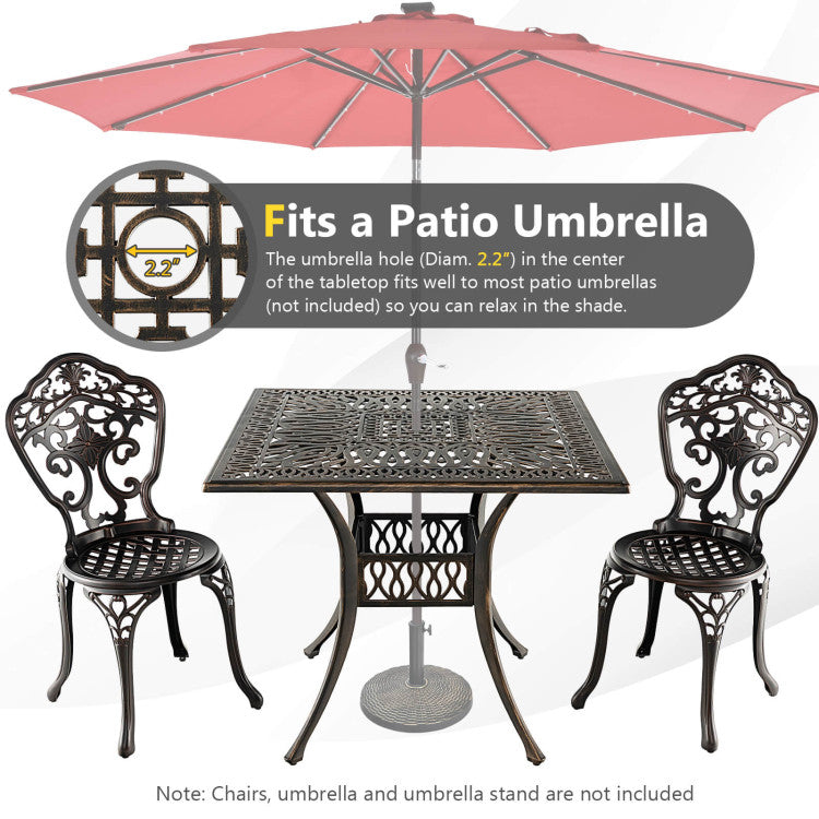 35.4 Inch Aluminum Patio Square Dining Table with Umbrella Hole