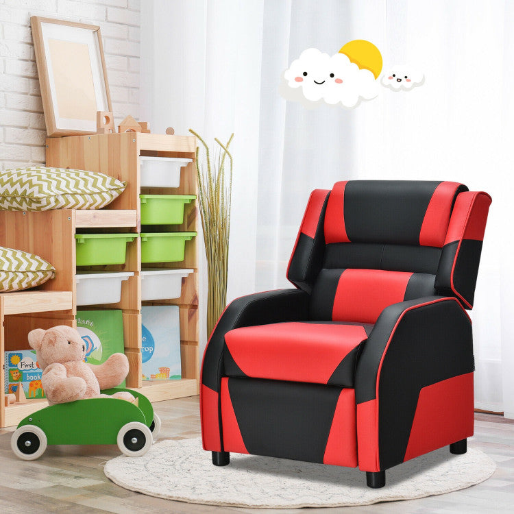 Kids Youth Gaming Sofa Recliner w/Headrest & Footrest PU Leather Red