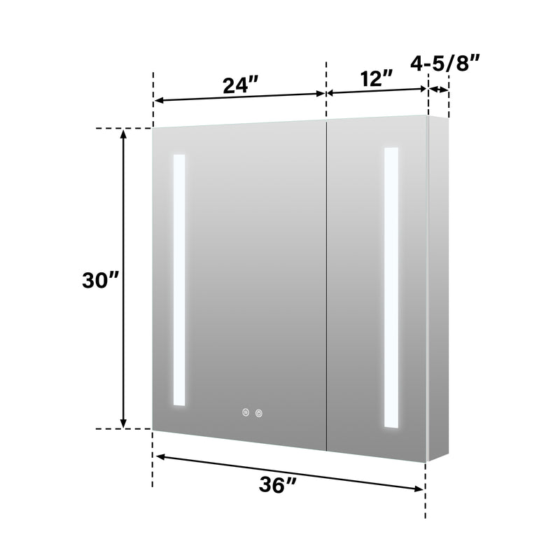 36-in x 30-in Lighted LED Surface/Recessed Mount Aluminum Mirrored Medicine Cabinet with Outlet