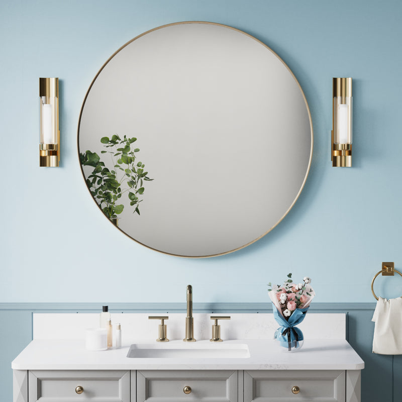 36 in. W x 36 in. H Brushed Gold Modern Bathroom Mirror Round Framed Aluminum Wall Mirror