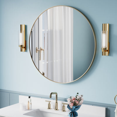 36 in. W x 36 in. H Brushed Gold Modern Bathroom Mirror Round Framed Aluminum Wall Mirror