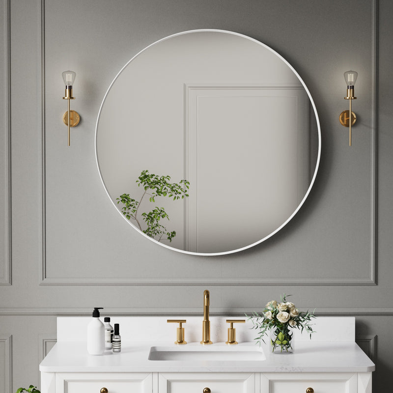 36 in. W x 36 in. H White Modern Bathroom Mirror Round Framed Aluminum Wall Mirror