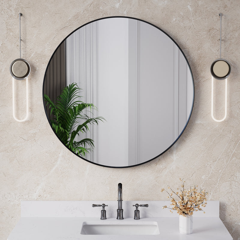 36 in. W x 36 in. H Black Modern Bathroom Mirror Round Framed Aluminum Wall Mirror