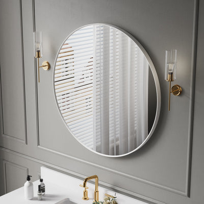 36 in. W x 36 in. H White Modern Bathroom Mirror Round Framed Aluminum Wall Mirror