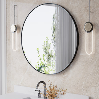 36 in. W x 36 in. H Black Modern Bathroom Mirror Round Framed Aluminum Wall Mirror