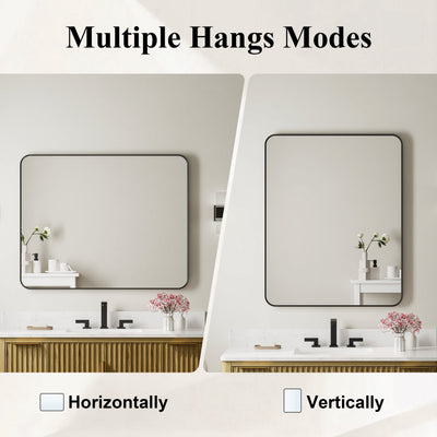 40-in W x 32-in H Black Rectangular Framed Bathroom Vanity Mirror