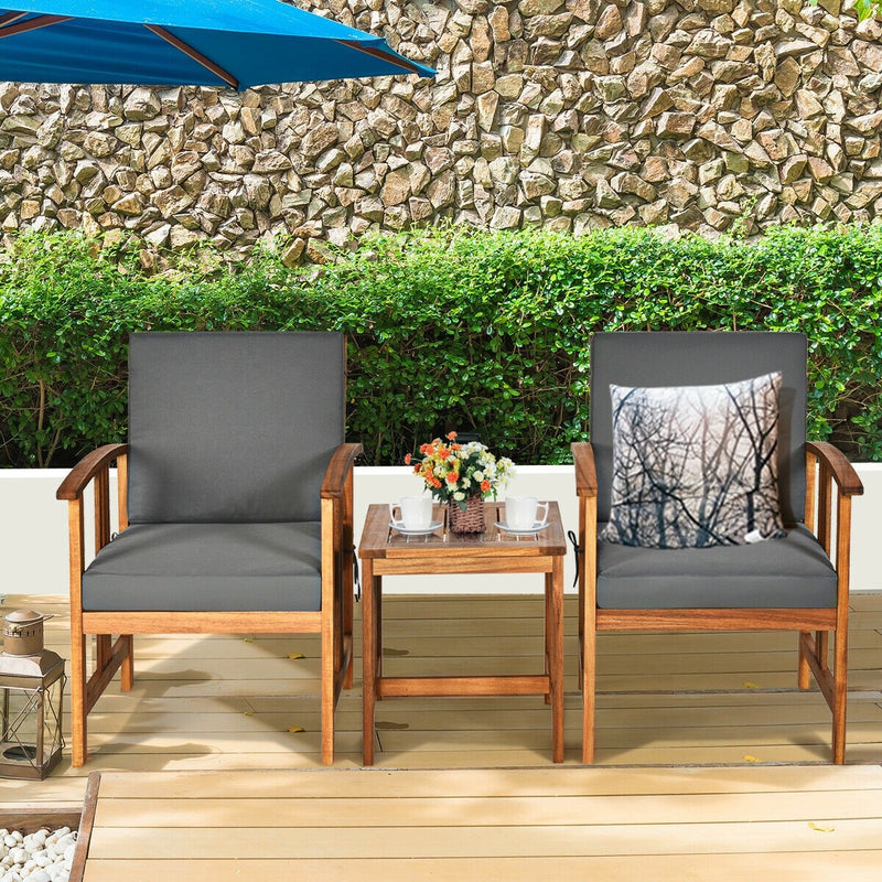 3 Pieces Teak Acacia Wood Outdoor Patio Sofa Furniture Set