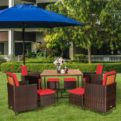 9 Pieces Patio Rattan Dining Cushioned Chairs Set