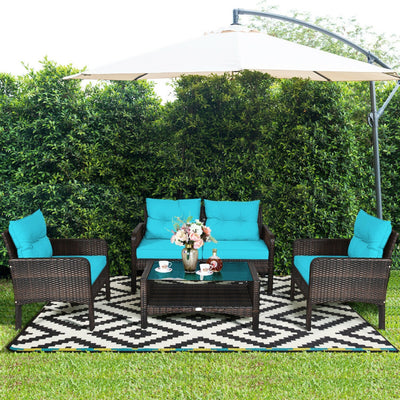 4 Pieces Patio Rattan Free-Combination Sofa Set with Cushion and Coffee Table