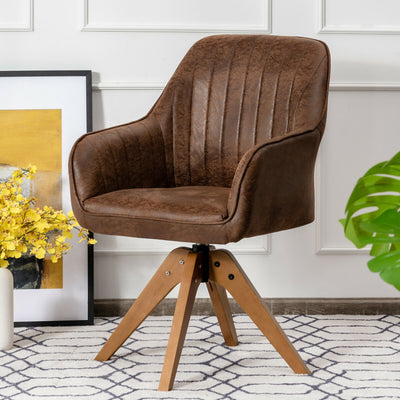 Stylish Swivel Home Office Chair with Solid Wood Legs