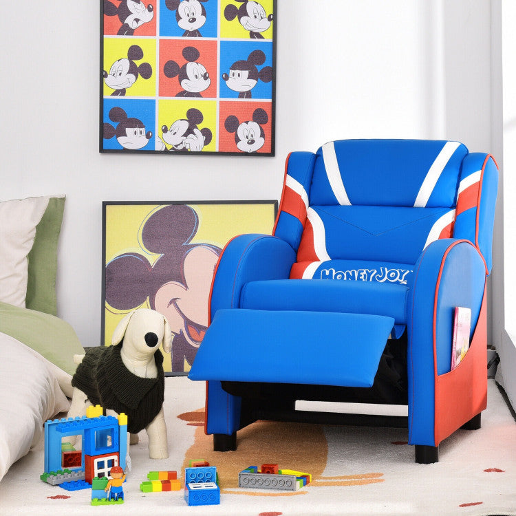 Kids Recliner Chair Gaming Sofa PU Leather Armchair w/Side Pockets