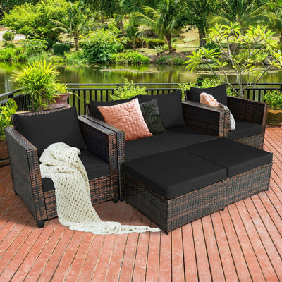 5 Pieces Patio Rattan Furniture Set with Removable Cushions