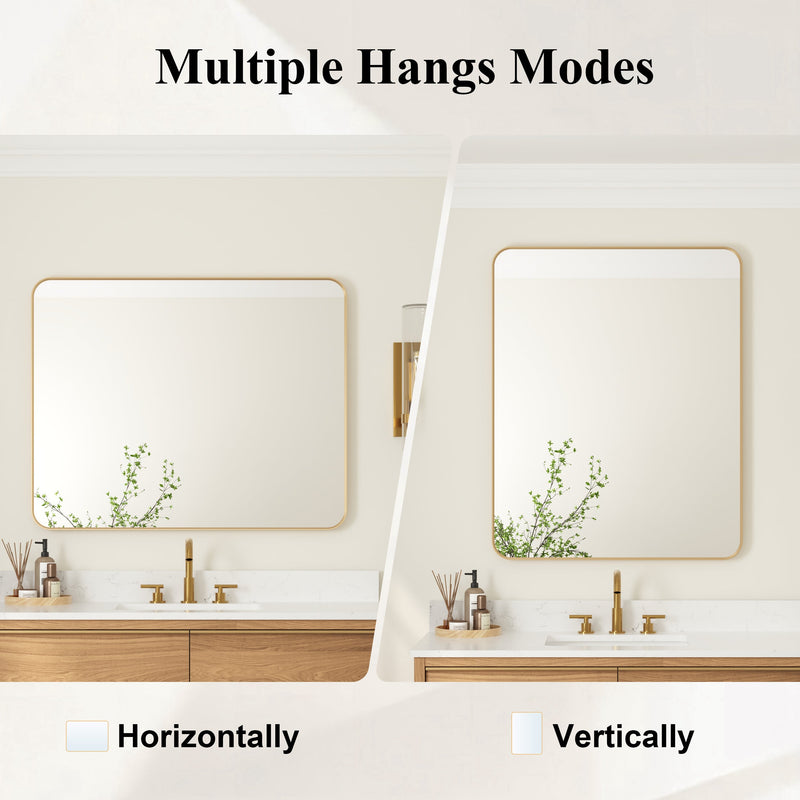 30-in W x 36-in H Brushed Gold Rectangular Framed Bathroom Vanity Mirror