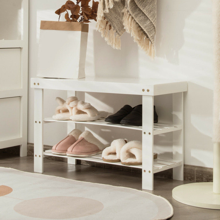 3-Tier Bamboo Shoe Rack Bench for Entryway