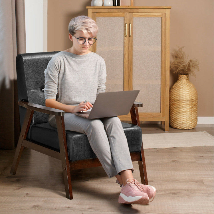 Classic Accent Armchair with Rubber Wood Legs and Armrests