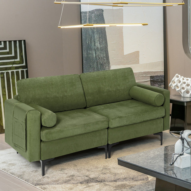 Modern Loveseat Sofa with 2 Bolsters and Side Storage Pocket