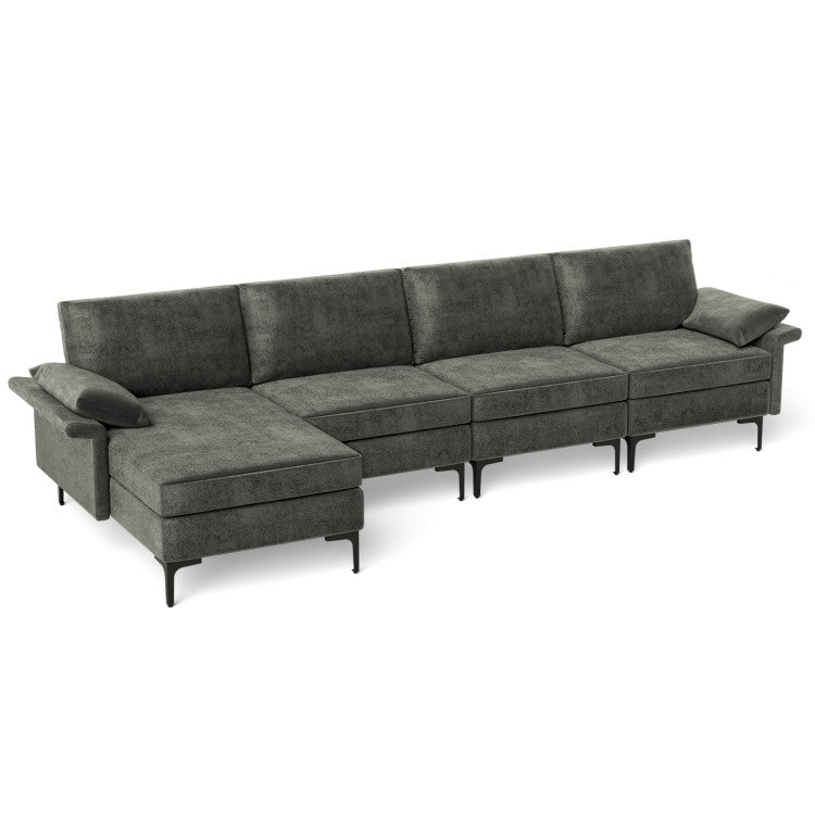 Extra Large L-shaped Sectional Sofa with Reversible Chaise--Gray