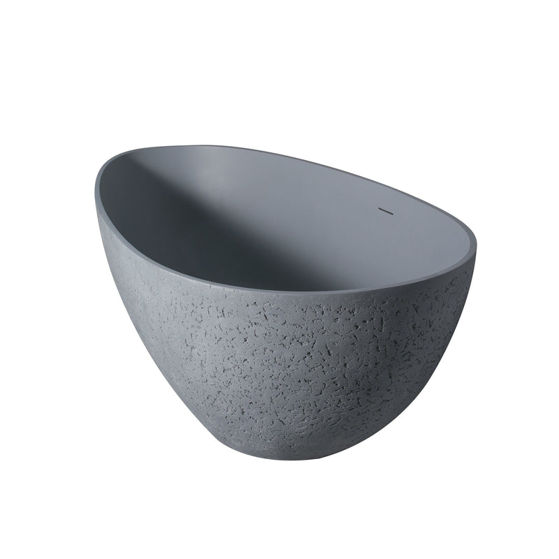 65inch Freestanding Solid Surface Soaking Bathtub for Bathroom in Cement Grey