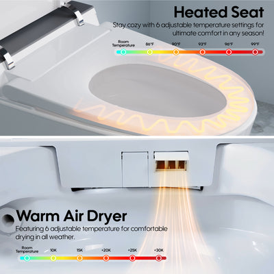 Elongated Smart Bidet Toilet in White with Built-in Tank, Foot Sensor Function, Auto Flush,LED Display