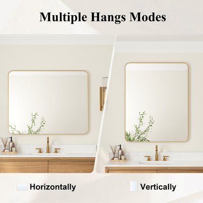 36-in W x 36-in H Brushed Gold Rectangular Framed Bathroom Vanity Mirror