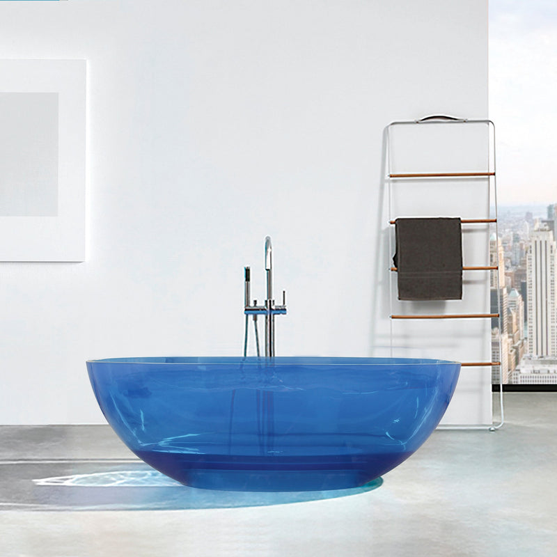 64inch Resin Transparent Blue Oval Shape Freestanding Soaking Bathtub