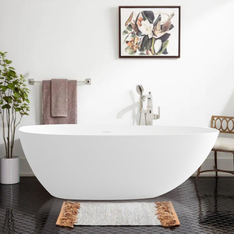 59inch/67inch/71inch Stone Resin Solid Surface Matte Flatbottom Freestanding Bathtub in White