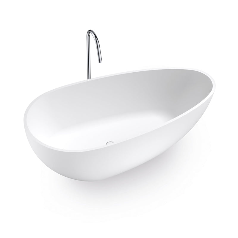 59inch Solid Surface Stone Resin Freestanding Egg Shape Bathtub in Matte White