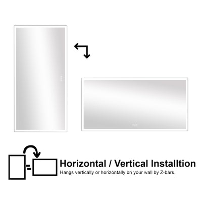 72 in. W x 36 in. H Rectangular Framed LED Light Wall Vertical/Horizontal Bathroom Vanity Mirror in Alumi