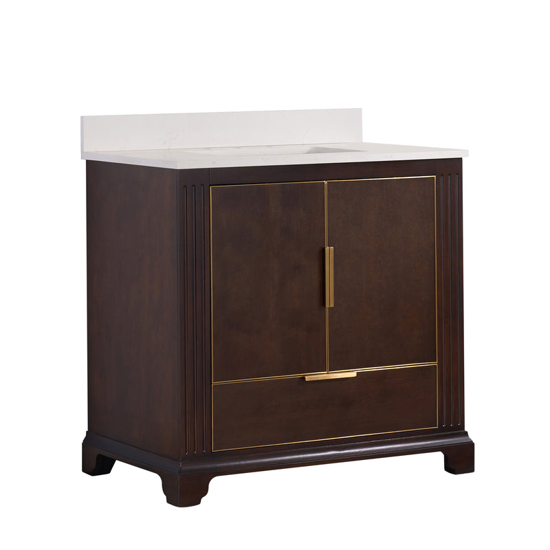 36inch Freestanding Bathroom Vanity with Carrara White Marble Top, Espresso