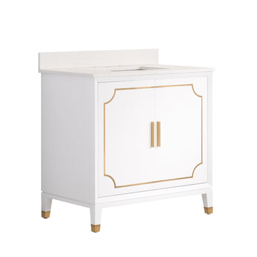 36 in. W x 22 in. D x 35 in. H Freestanding Bathroom Vanity in White with Carrara White Quartz Vanity Top