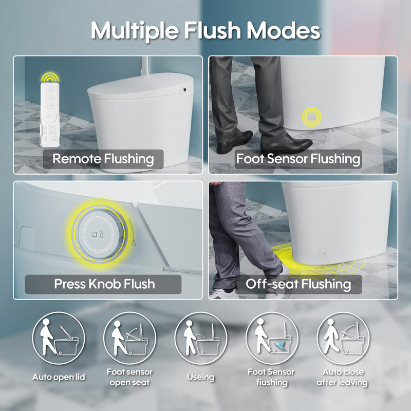 Elongated Smart Bidet Toilet in White with Built-in Tank, Foot Sensor Function, Auto Flush