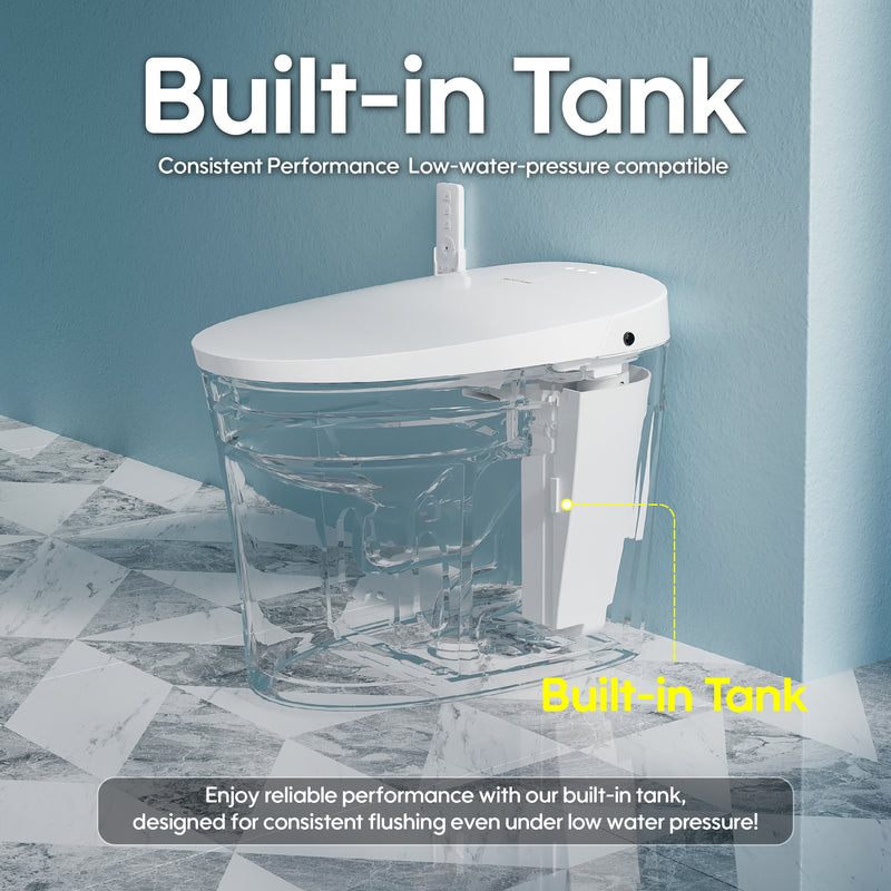 Elongated Smart Bidet Toilet in White with Built-in Tank, Foot Sensor Function, Auto Flush