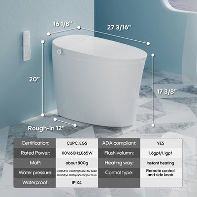 Elongated Smart Bidet Toilet in White with Built-in Tank, Foot Sensor Function, Auto Flush