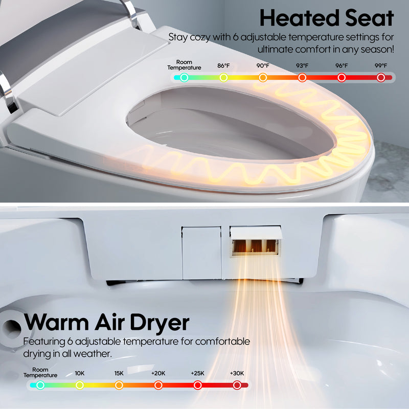 Elongated Smart Bidet Toilet in White with Built-in Tank, Foot Sensor Function, Auto Flush,LED Display